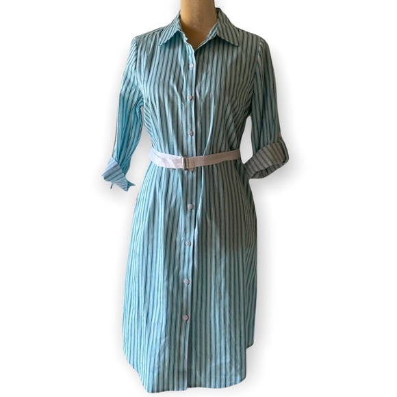 THE LIMITED Womens Calm Sea Convertible Sleeve Stripe Shirt Dress Stretch Cotton - Picture 2 of 16